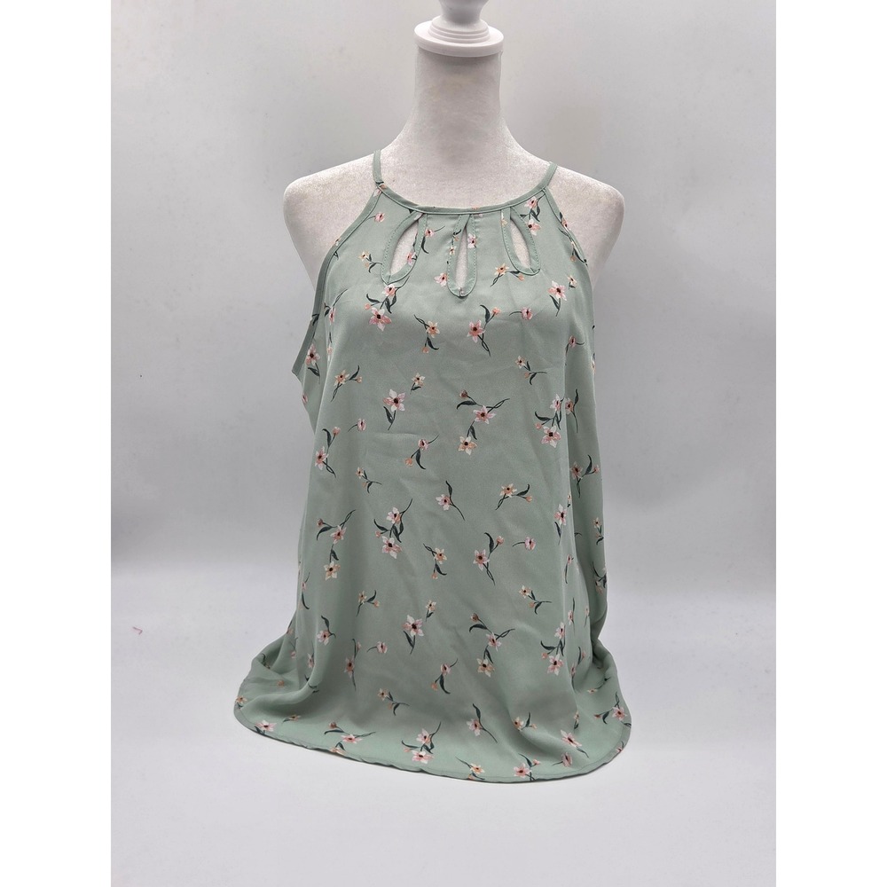 Papermoon Women's S Sage Green Floral Cutout Halter Blouse Top 101-584